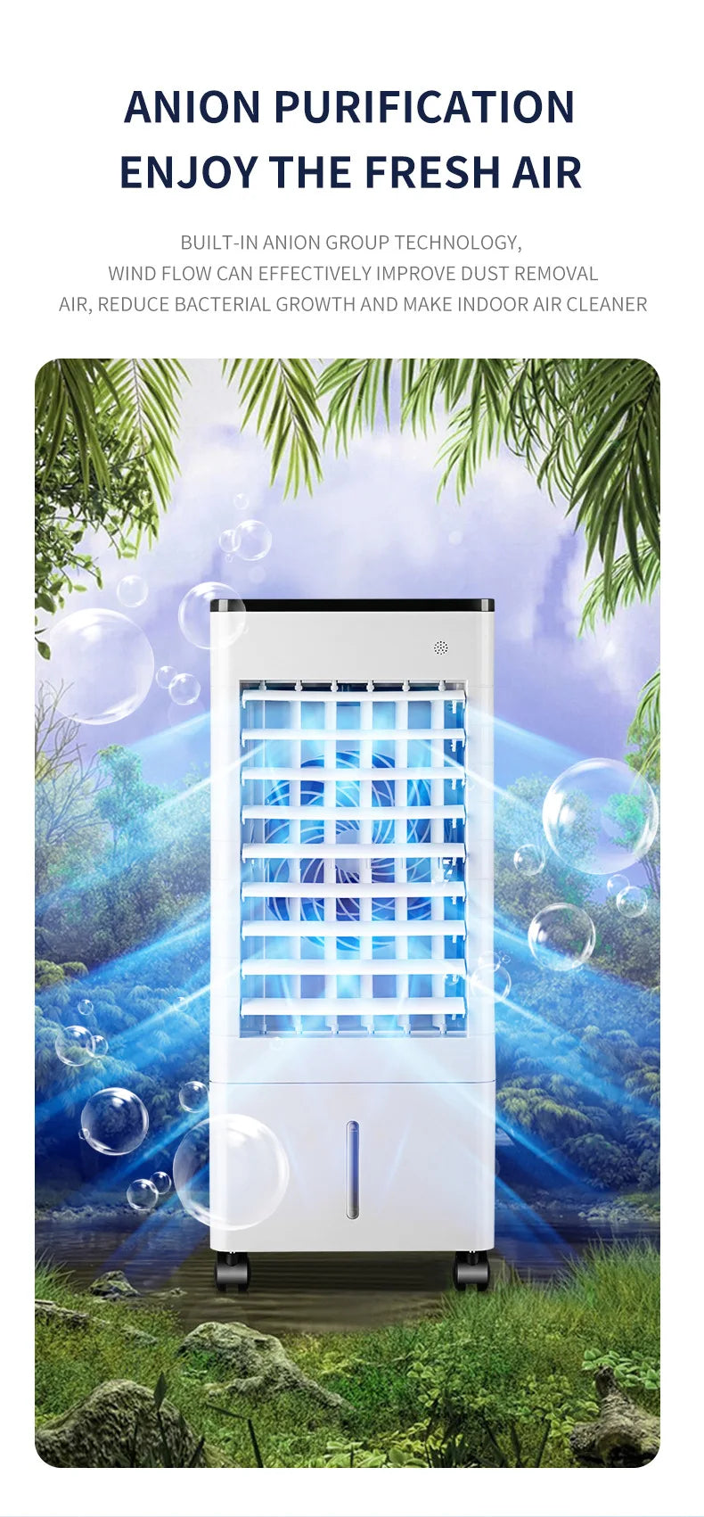 Portable Air Conditioner Fan Intelligent Cooling Fan with Remote Control Wide-angle Air Supply Ice Crystal for Home Use