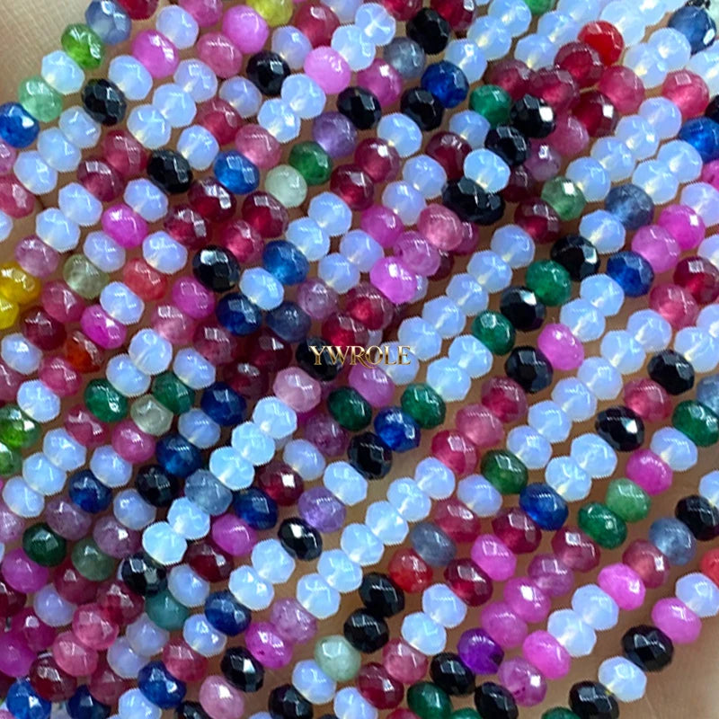 3x4mm Rondelle Faceted Natural Stone Chalcedony Tourmaline Color Loose Spacer Beads for Jewelry Making Diy Bracelet Accessories
