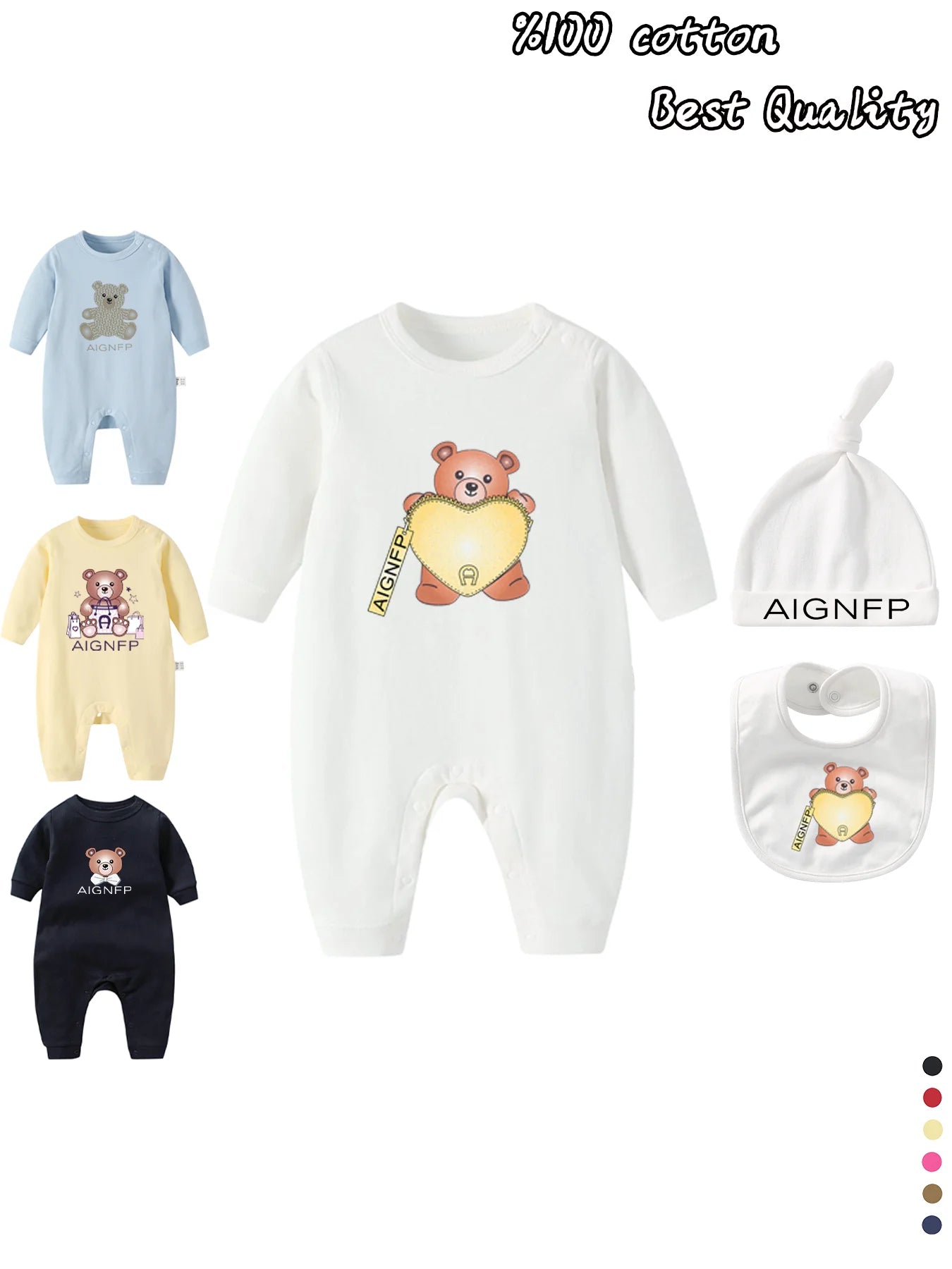 Cute Bear Jumpsuit Newborns Autumn Clothes 2025 Hot Sale New Soft Bib scarf Hat Toddler Romper Sets Baby Long sleeves Bodysuits