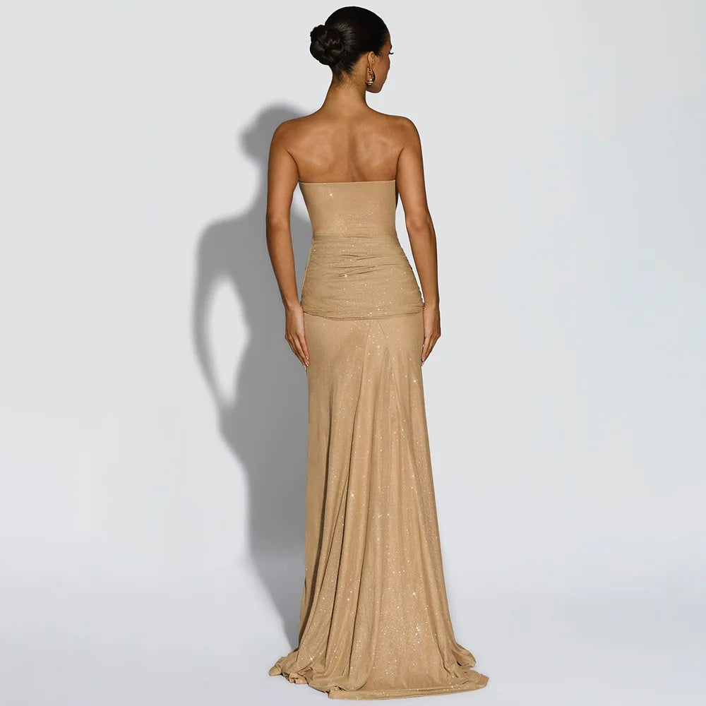 Townlike Slim Bodycon A-line Maxi Long Dress Women 2025 Summer Dress Ribbon Sparkle Glitter Nightclub Sexy Party Dresses