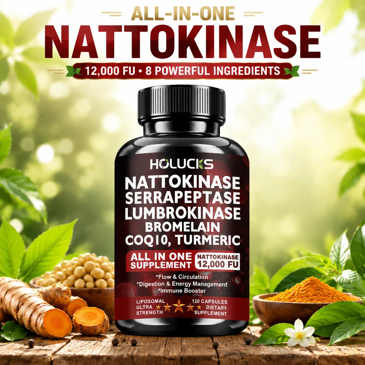Liposomal Enzyme Blend Capsules Nattokinase Vitamin C B6 Magnesium, Support  Vascular, Enhance Digestion & Circulation  Health