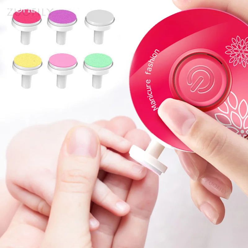 6Pcs Electric Baby Nail Trimmer Kid Nail Polisher Tool Infant Manicure Scissors Newborn Hygiene Kit Nail Clipper Cutter with Bag