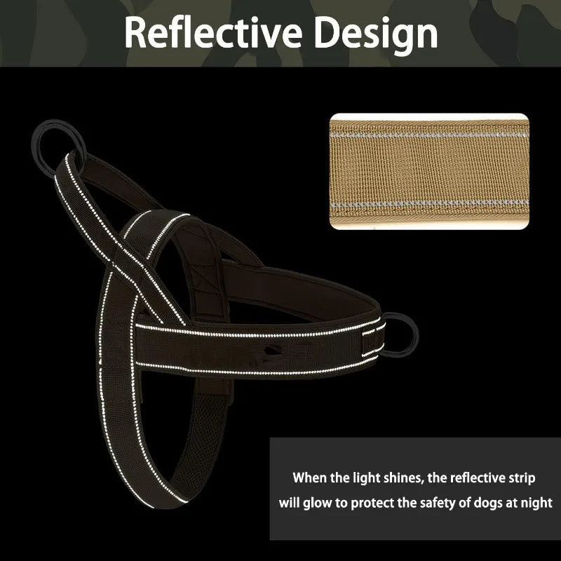 Tactical Dog Harness Anti Pull Nylon Adjustable for Large Breeds Outdoor Training Vest with Handle and Reflective