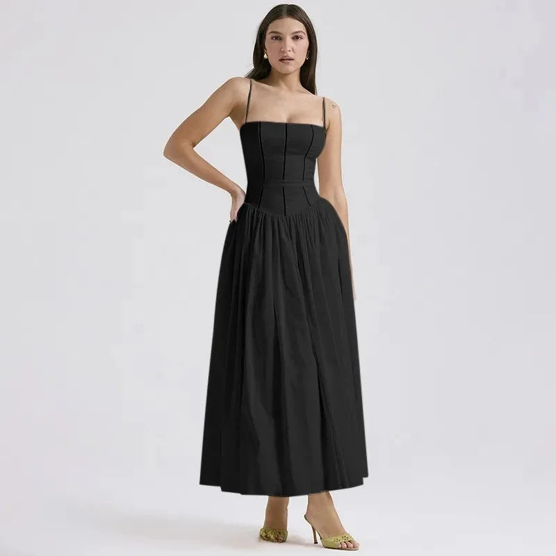 Elegant Fairylike French Style Gentle Floral Print Strapless Midi Dress Slimming Women's Fashion High End Feeling Dress