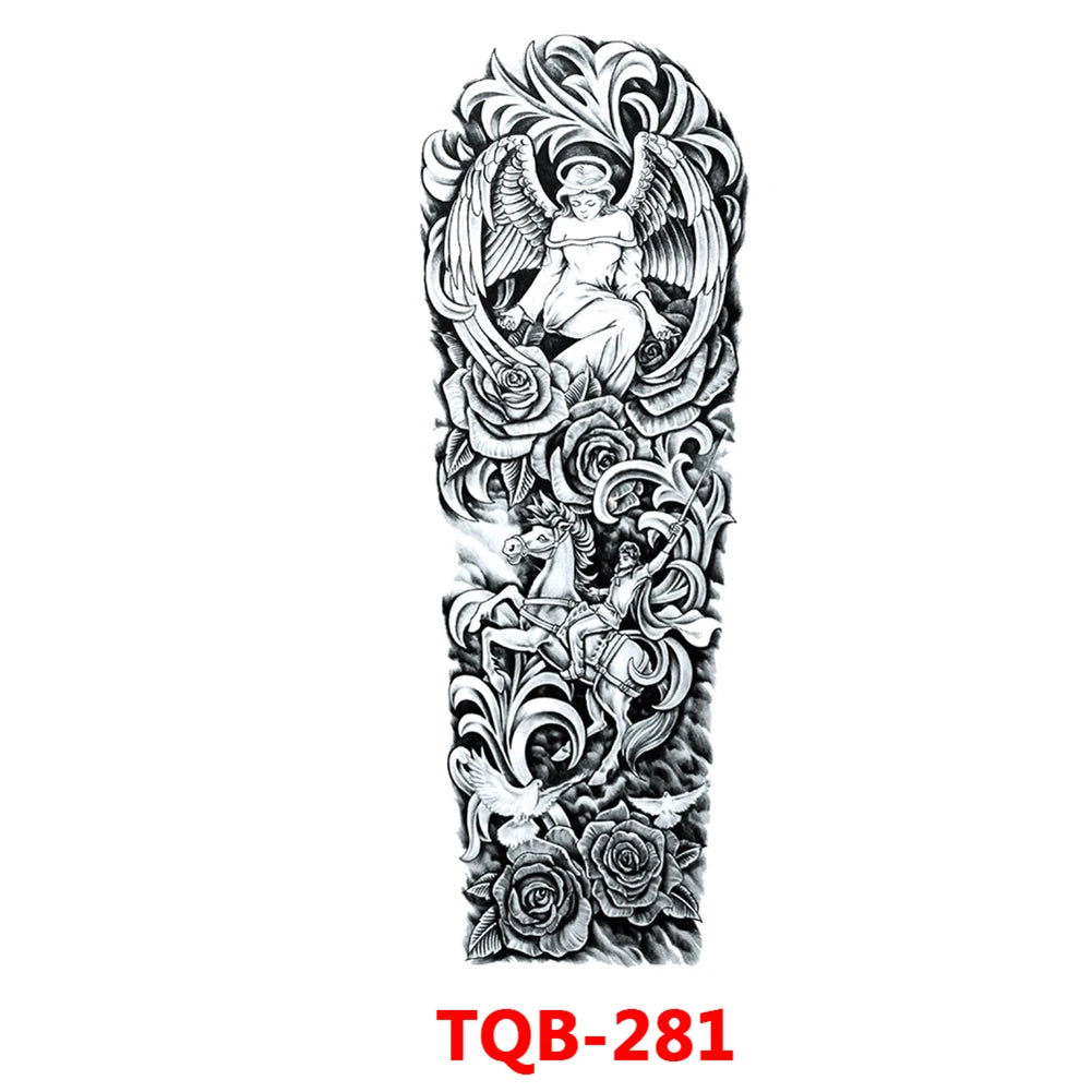 Full-arm Tattoo Stickers With The Crown Of The Virgin Of Jesus And Lion Waterproof Tattoo Stickers