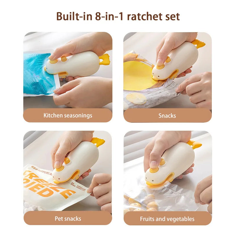 New Cute Duck Handheld Vacuum Sealer Magnetic Bag Sealer Rechargeable Portable Easy Use For Freshness 2 in 1 Mini Rechargeable