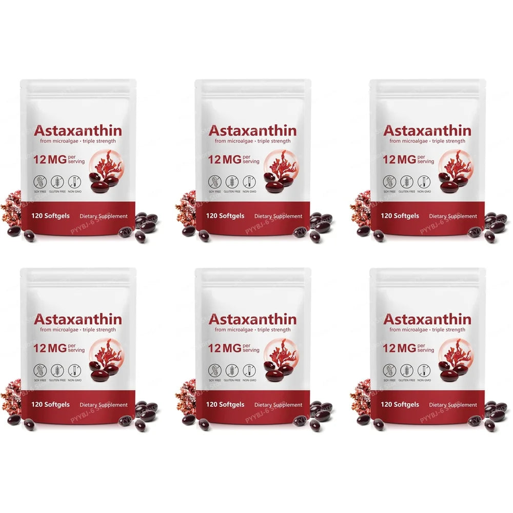 Astaxanthin Softgels Triple Strength From Microalgae Supports Healthy Aging Promotes Collagen Supports Skin Barrier 120 Softgels