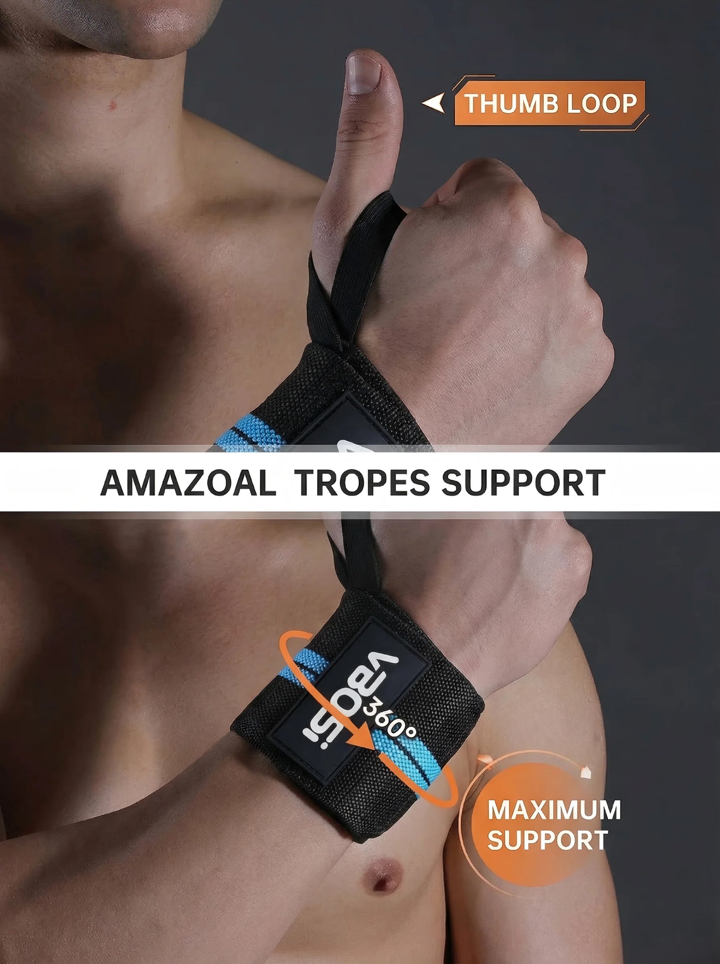 Heavy Duty Wrist Wraps for Weightlifting, Ergonomic Wrist Support Straps, Perfect for Powerlifting, Bodybuilding & Fitness