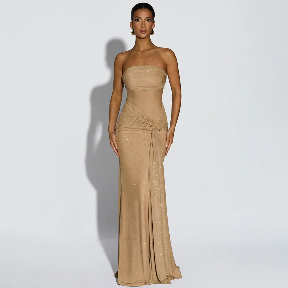 Townlike Slim Bodycon A-line Maxi Long Dress Women 2025 Summer Dress Ribbon Sparkle Glitter Nightclub Sexy Party Dresses