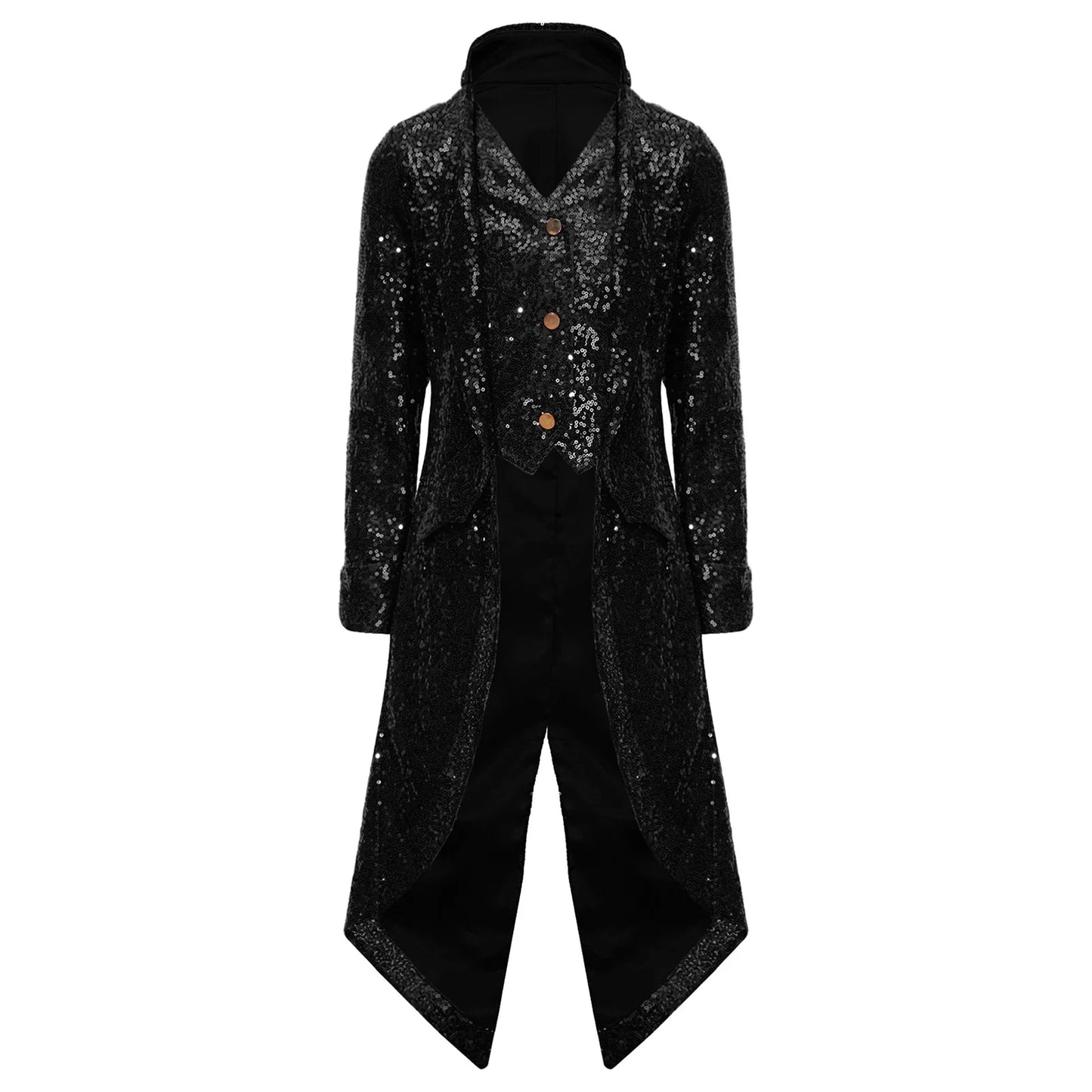 Kids Boys Halloween Medieval Renaissance Costume Sparkly Sequins Victorian Tailcoat Jacket Frock Coat Long Sleeve Gothic Tuxedo