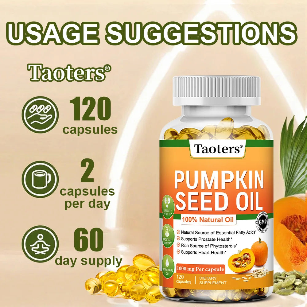 Pumpkin Seed Oil Capsules - Promotes Hair Growth, Urinary Tract and Prostate Health, Cardiovascular Support | Non-GMO