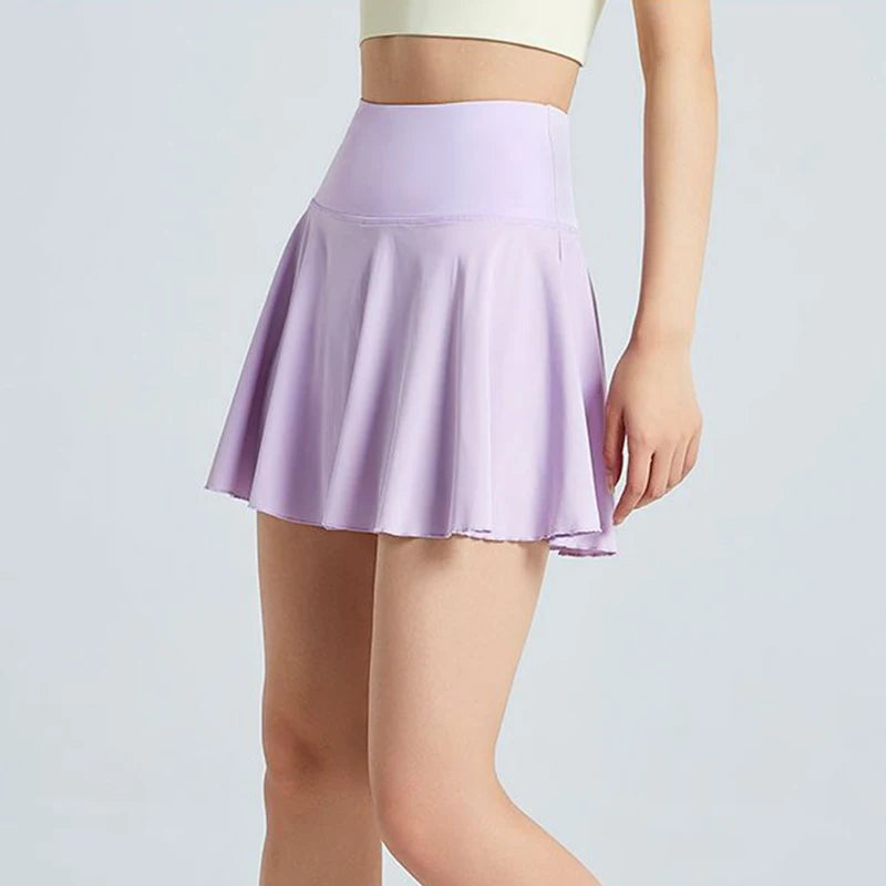 High Waist Sport Tennis Skirts for Women Fashion Anti-Shine Quick Drying Elastic Yoga Skirts Woman with Pocket Mini Skirt Female