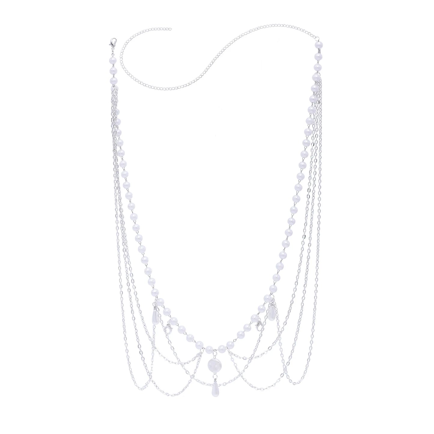 Layered Pearl Charms Waist Chain Silver Plated Belly Chain Bikini Body Chain Women Adjustable Beach Waist Jewelry Accessories