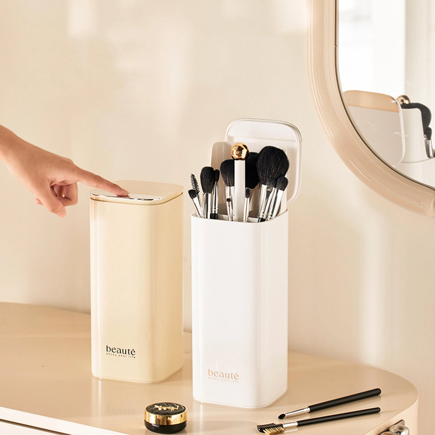 1pc Automatic Liftable Cosmetics Storage Box Desktop Dust Makeup Brush Brow Pencil Eyeliner Storage Bucket Make Up Organizer
