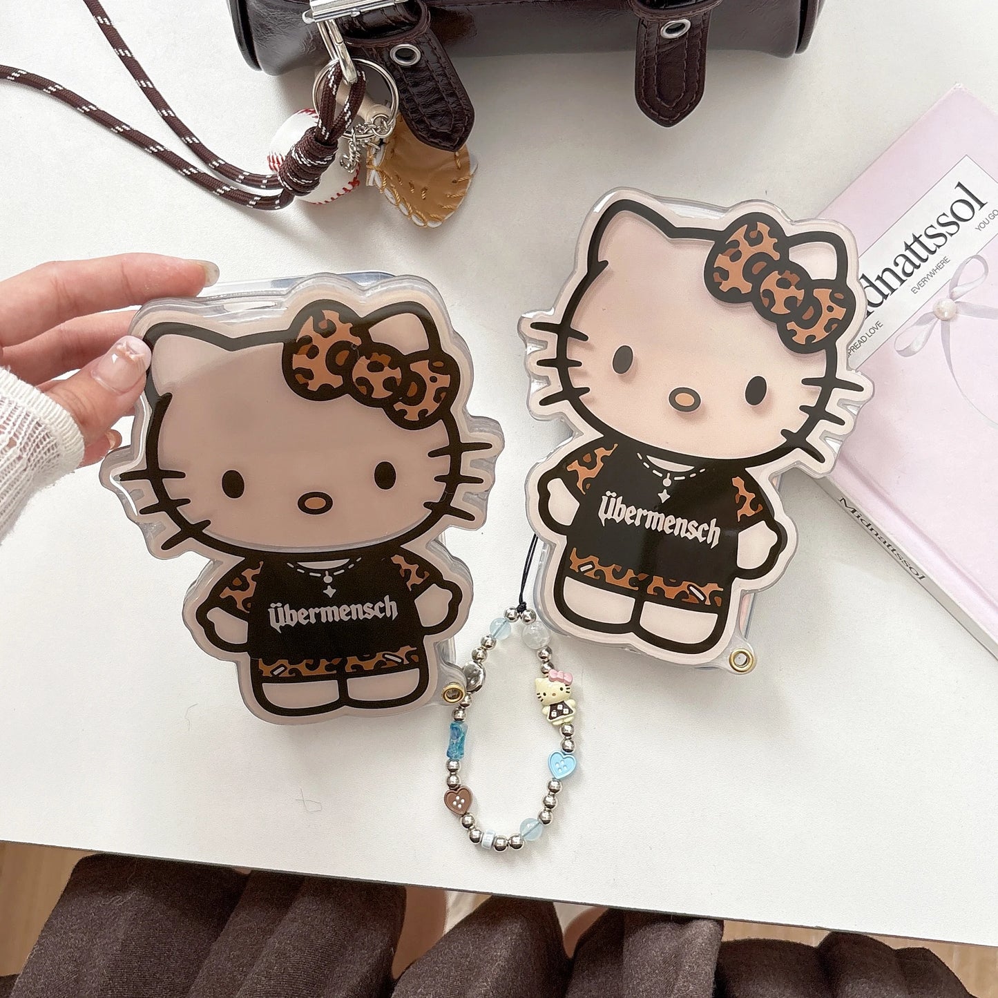 Sanrio Cartoon Glowing Hello Kitty Girlish Mirror Phone Case For IPhone 17 Pro Max 16 15 14 Promax Leopard Print Anti-drop Cover