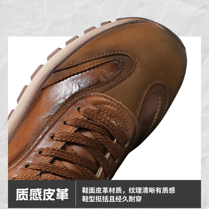 Classic Leather Casual Sneakers for Men Comfortable Sport Shoes High Quality Platform Shoes Lace Up Anti Slip Men Athletic Shoes