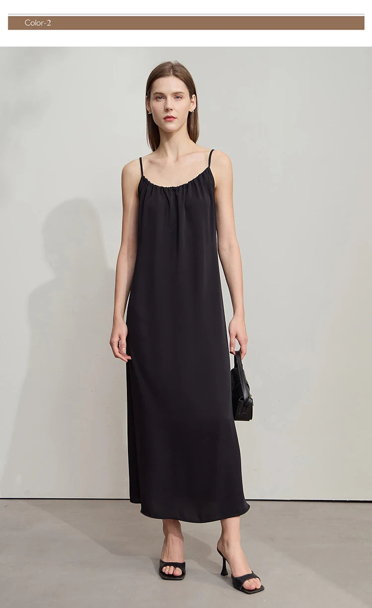 AMII Minimalist Office Lady Dress Women 2025 Summer Female Sleeveless U-neck Solid Adjustable Shoulder Strap Dresses 12542192