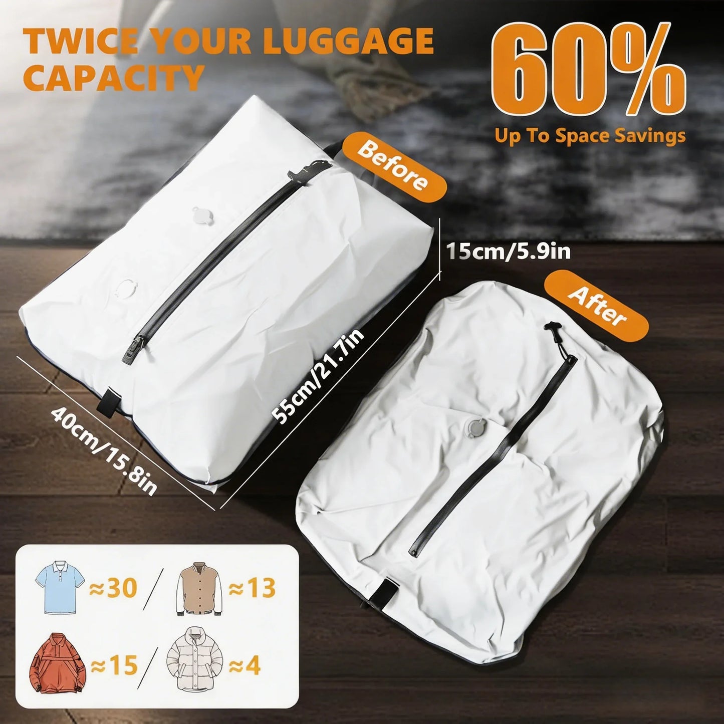 17L Vacuum Storage Bags for Travel, Space Saver Compression Bags for Suitcase, Travel Essentials Packing Bags for Clothes Blanke