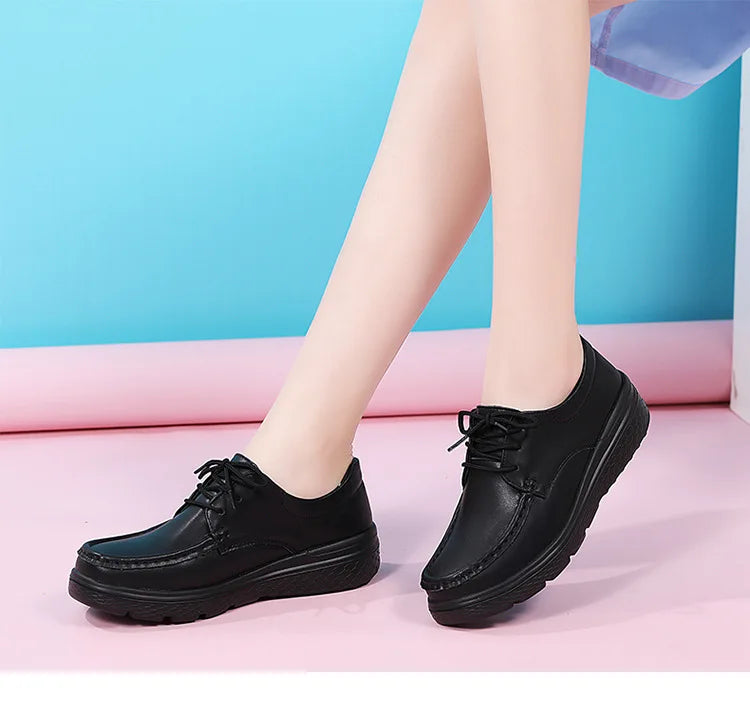 Platform White Shoes Women Casual Comfortable Light Nurse Work Shoes Fashion Slip on Non-slip Loafers Women Genuine Leather Shoe