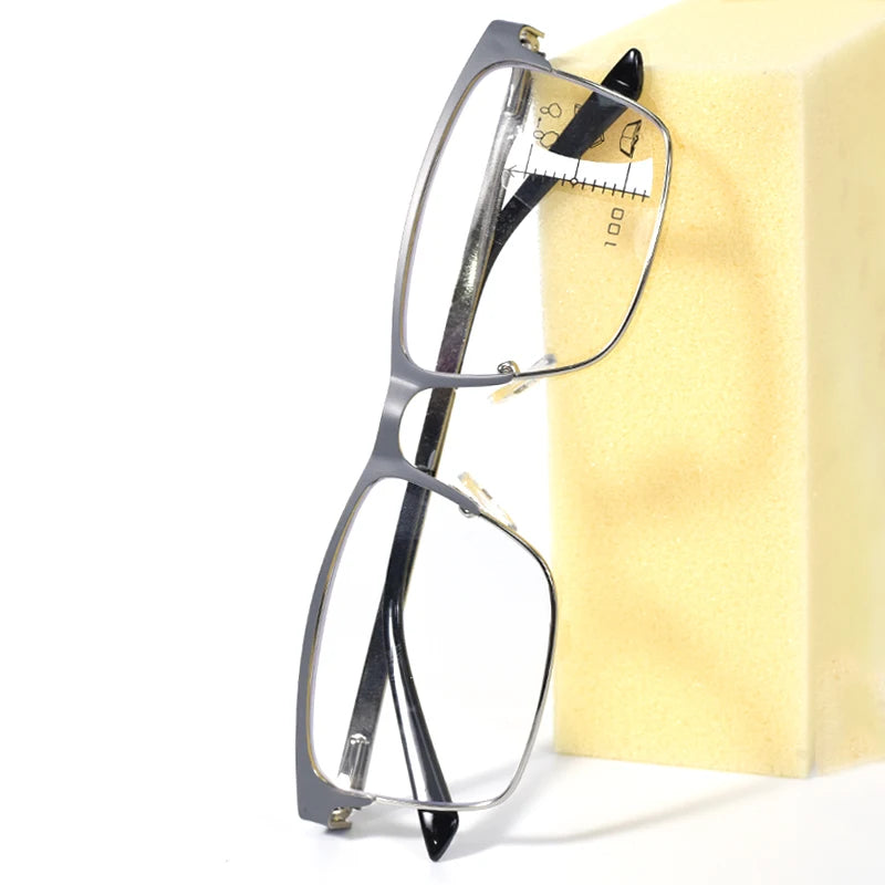 Double Color High Quality Multifocal Reading Glasses Men Women Stainless Steel Frame, Progressive Lens For Blue Light Blocking+1