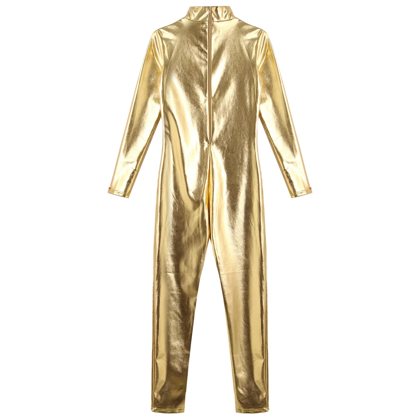 Kids Boys Girls Dance Metallic Jumpsuit Children's Gymnastics Bodysuit Performance Costume Long Sleeve Full Length Leotard