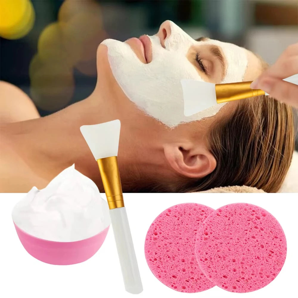 6/10PCS Face Skin Care Set Beauty Mask Mixing Bowl Silicone Facial Mask Brushes Compressed Facial Sponges Spray Beauty Tools