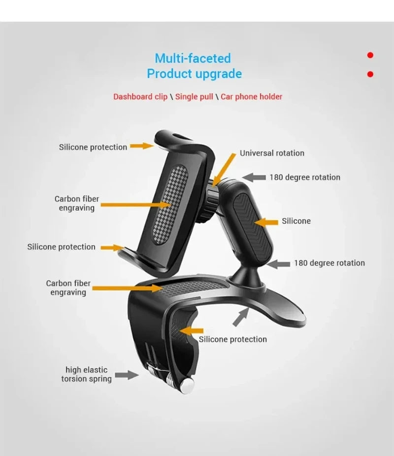 Dashboard Car Phone Holder ABS Mobile Phone Sun Visor Holder Auto Rear View Mirror Phone Support 360 Degree Rotation Accessories