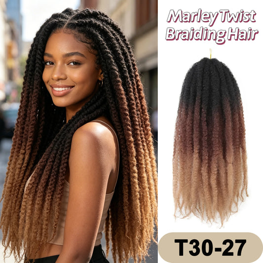 Marley Twist Braiding Hair Pre Stretched Ombre/Solid Colors Afro Kinky Curly Crochet Hair for Faux Locs Jumbo Marley Twists Hair
