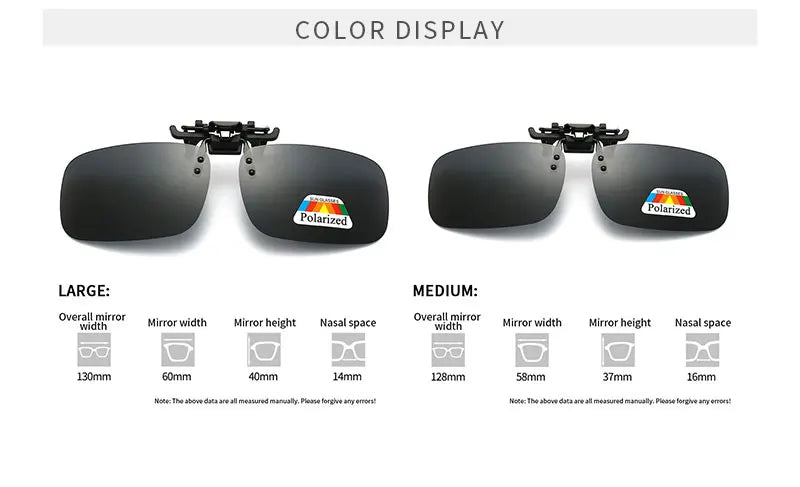 Polarized Clip Sunglasses 2Pcs Set Myopia Glasses Clip Driver Fishing Night Vision Myopia Clipon Sun Shading Eyeglasses