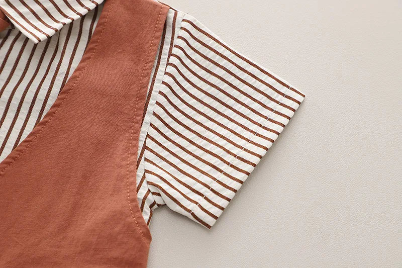 Toddler Summer 1st Birthday Boy Outfit 2024 Korean Style Striped Turn-down Collar Short Sleeve Shirts + Shorts Boys Clothes Sets