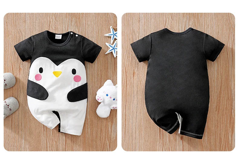 Baby Clothes Cute Cartoon Penguin Comfortable Soft Boy And Girl Summer Round Neck Short Sleeved Baby Jumpsuit