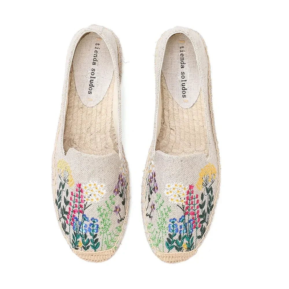 Women's Casual Flats Shoes with Embroidered Hemp Flat Platform Round Toe Spring/Autumn Comfortable
