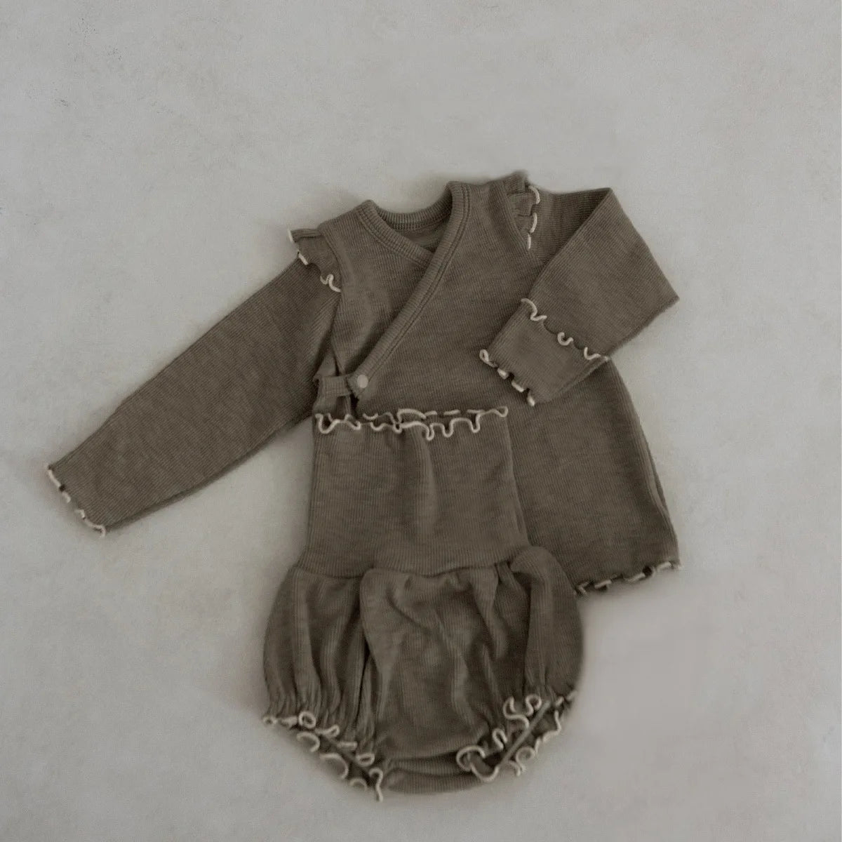 6738 Baby Clothing Set 2025 Autumn New Baby Girl's Home Suit Flying Sleeve Top+High Waist Belly Shorts Pajamas Set