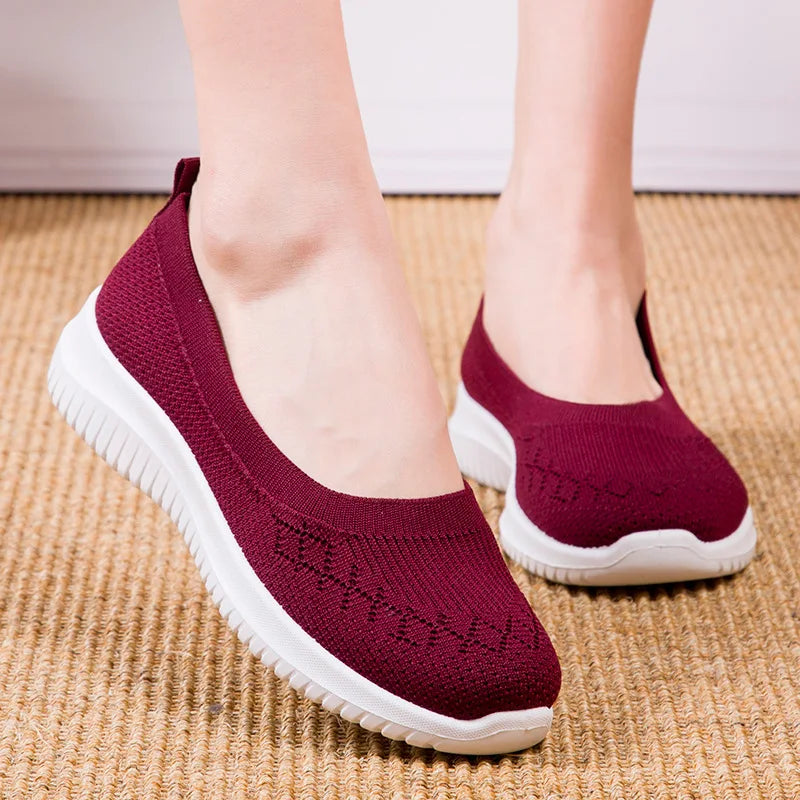 Women's Pink Casual Shoes Breathable Mesh Platform Sneakers Slip-on Flying Shoes Women Tennis Shoes Lightweight Female Shoes