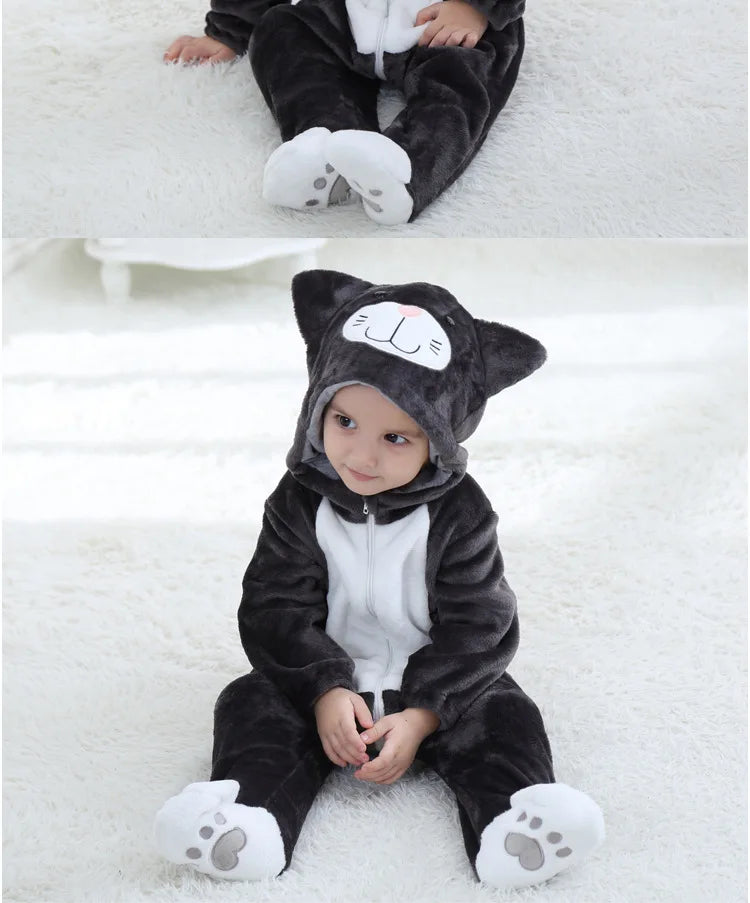 Lovely Cat Costume Baby Boys Girls Clothes Romper Soft Flannel Hooded Bodysuits Pajamas Winter Infant Jumpsuit Toddler Outfits