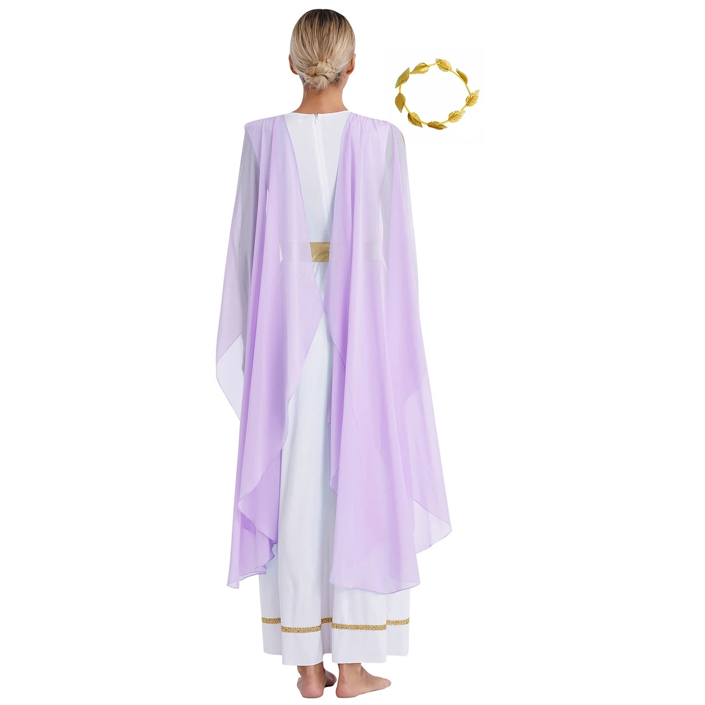 Womens Halloween Greek Beauty Carnival Cosplay Party Costumes Gold Leaves Garland Headwear And Cap Sleeve Ancient Toga Dress