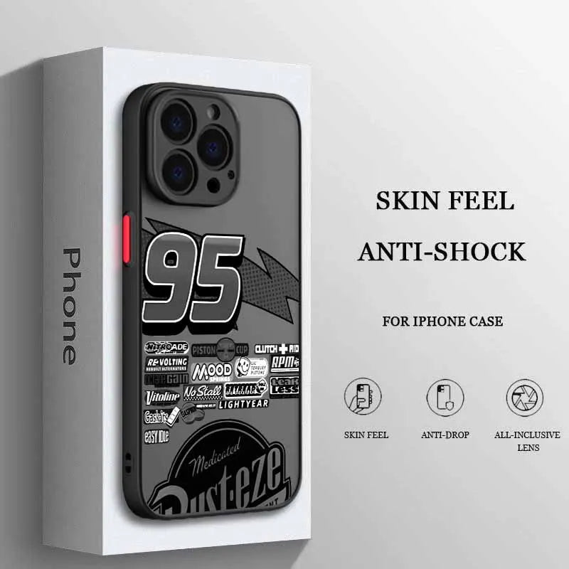 Cars L-Lightning M-McQueen For iPhone 17 Air 16E 16 15 14 13 12 11 8 7 mini Pro Max Plus Frosted Translucent Soft Phone Case