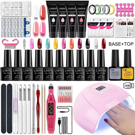 Gel Nail Polish Set With UV Nail Lamp Poly Extension Nail Gel Kit Semi Permanent Gel Varnish Set Professional Nail Art Tools Kit