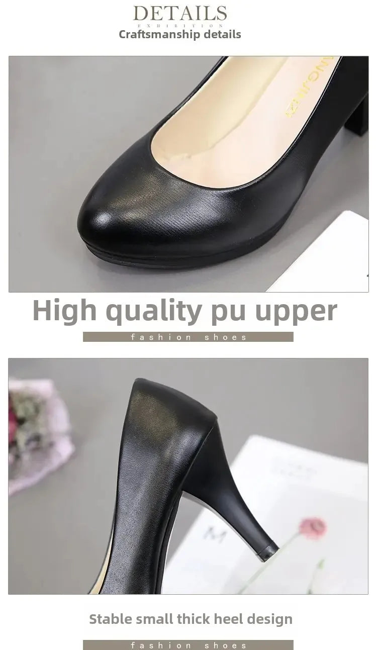 Spring Comfortable Professional Shoes Work Shoes Smart Casual Interview Shoes Women's Shoes Small Leather Shoes Medium Heel Blac