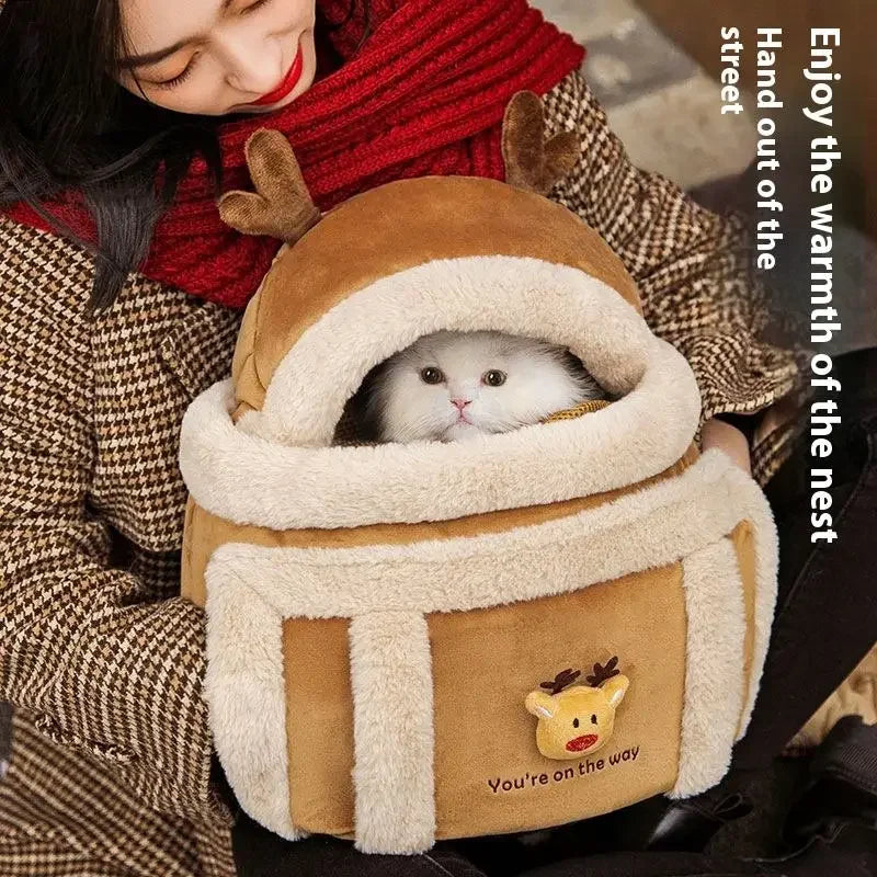 Furry Warm Cat Carrier Portable Pet Travel Bag Luxury Outdoor Handbag Car Seat Winter Cozy Nest For Puppy Kitten Transport