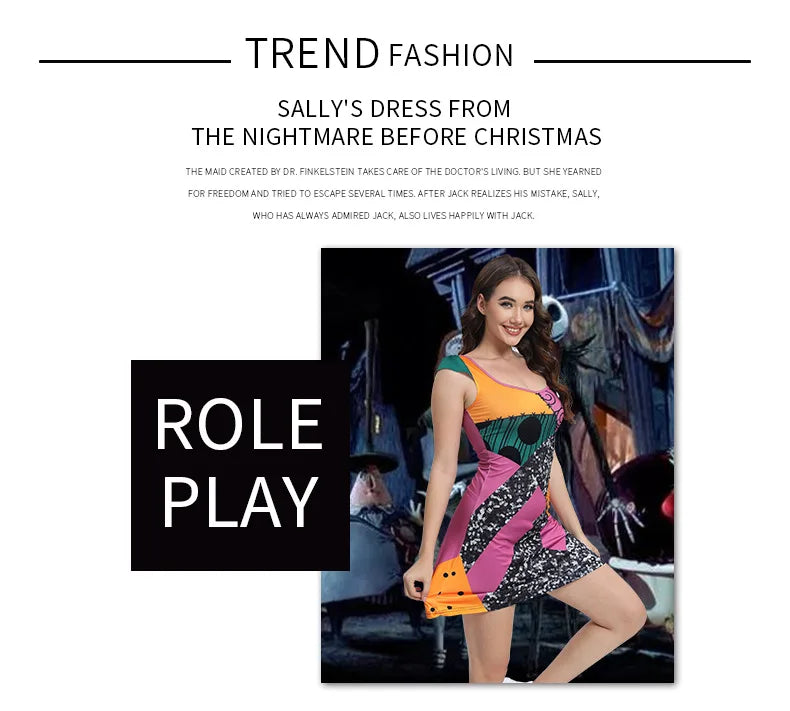 Halloween Cosplay Costume For Women Sally Printed Dresses Party Costume Zenti Carnival Bodysuits Dress Up Female Women Leggings