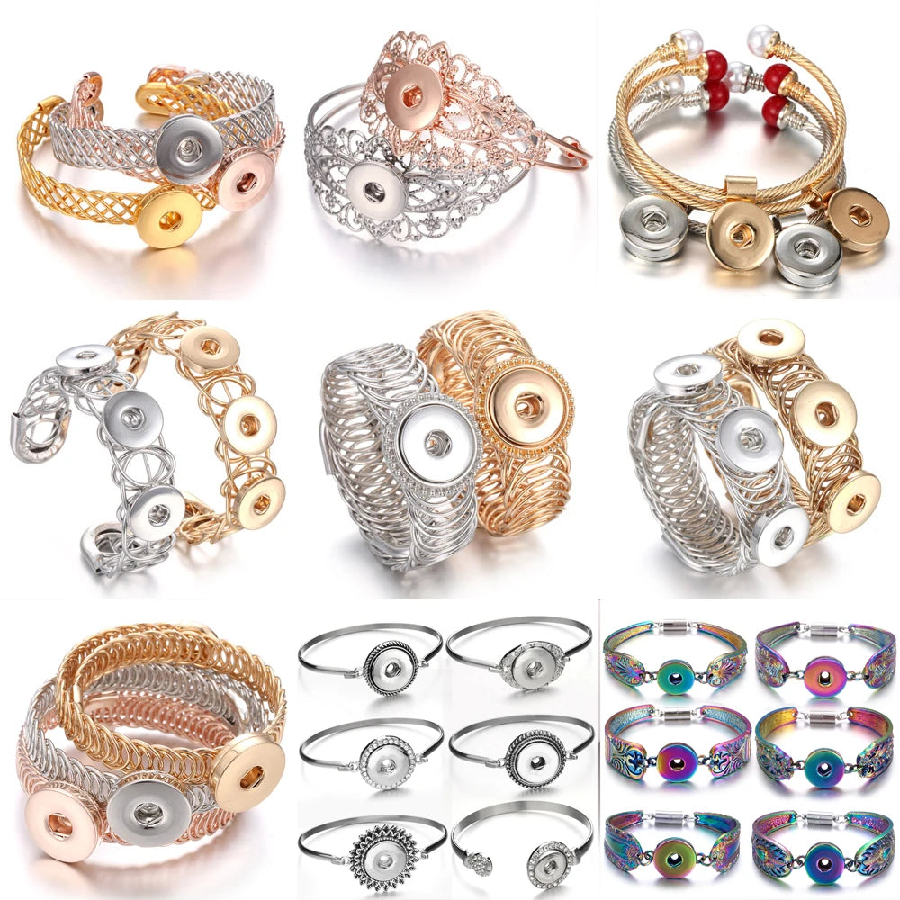 10pcs/lot Wholesale Metal 18mm Snap Button Bracelet Bangles Silver Gold Color Snap Bracelet Fit 20mm 18MM Snap Buttons Jewelry
