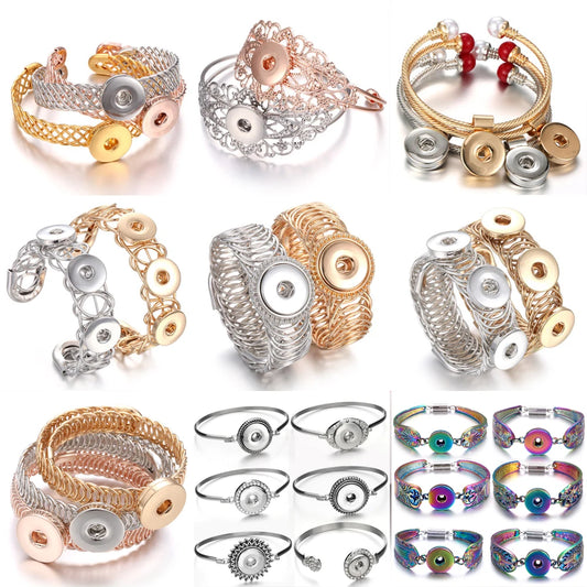 10pcs/lot Wholesale Metal 18mm Snap Button Bracelet Bangles Silver Gold Color Snap Bracelet Fit 20mm 18MM Snap Buttons Jewelry