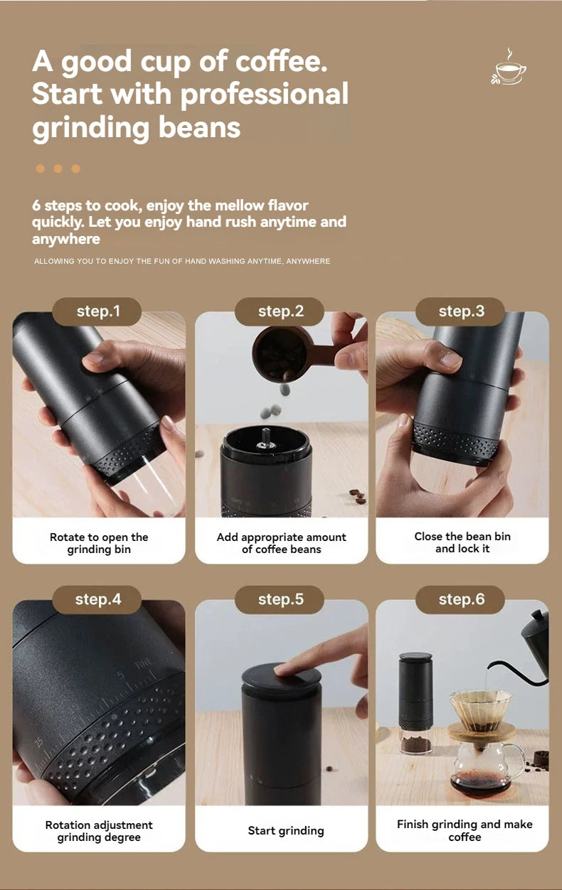 1500mAh Electric Coffee Grinder Externally Adjustable Type-C Charging Coffee Burr Grinder Bean Grinding Machine Coffee Maker