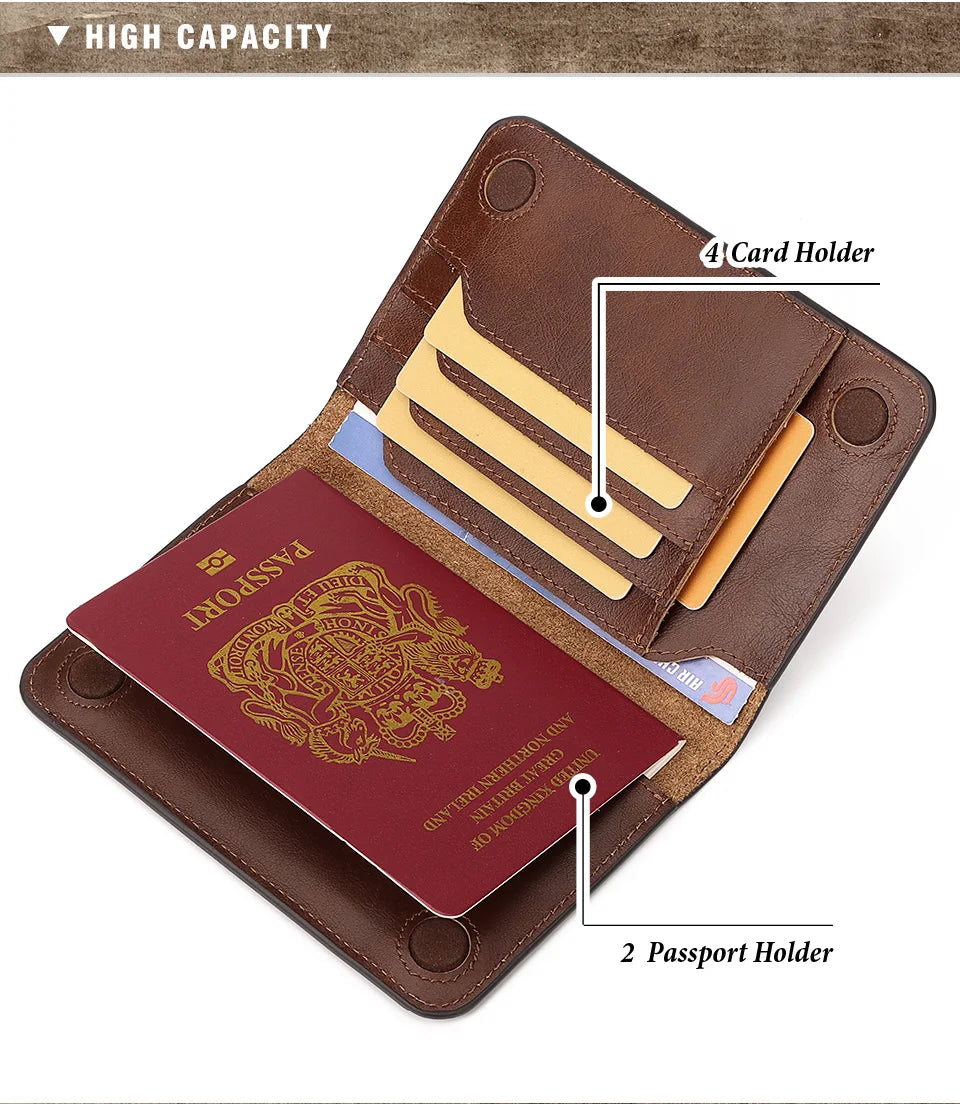 Travel Essentials Passport Holder Wallet RFID Full Grain Leather Mens Credit Card Holder Slim Purse with Vaccine Card Slot