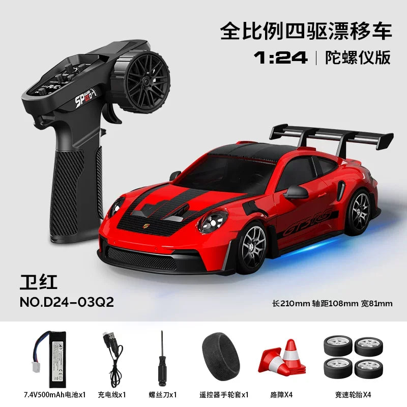 Hongxing 1 24 RC 4WD High Speed Drift Car Full Scale Gyroscope With Lithium Battery 2 Sets Of Wheels Independent Shock Absorber