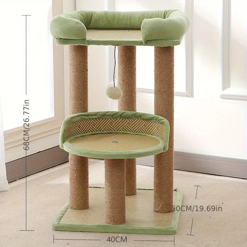 2-Tier Luxury Cat Tree with Sisal Scratching Posts, Multi-Level Cat Tower with Plush Perches & Hanging Toys, Durable Activity