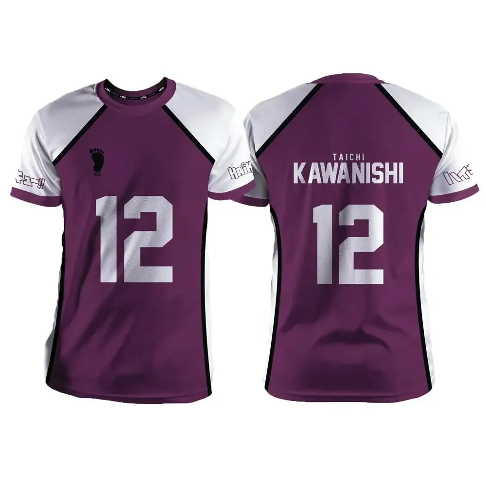 Haikyuu Shiratorizawa Purple Cartoon Anime Cosplay Men Jersey Summer Short Sleeve Children Unisex Tee Tops Fashion Women T-shirt