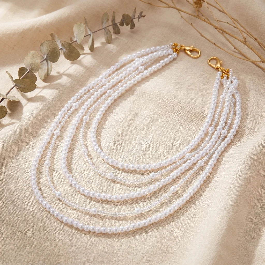Sexy Imitation Pearl Body Chain for Women Multilayer Pearl Rice Beads Chain Shoulder Sweater Long Chain Party Wedding Jewelry