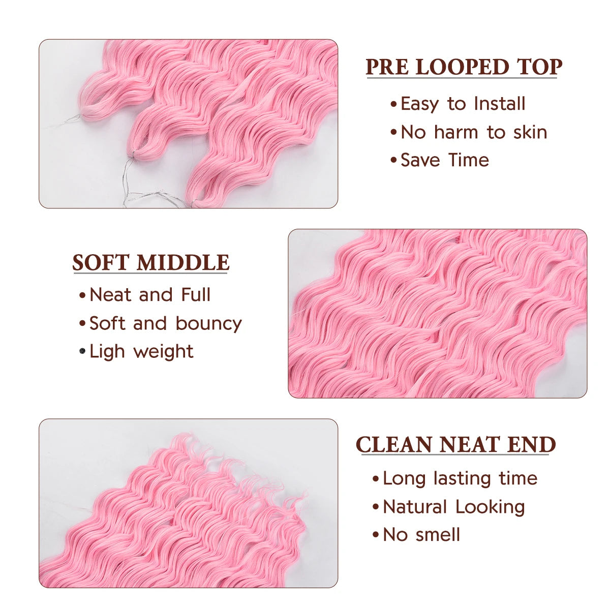 Anna Curl Synthetic Braiding Hair Loose Deep Wave 24 Inch Crochet Hair Extensions Water Wave Twist Pink Color Hair for Women